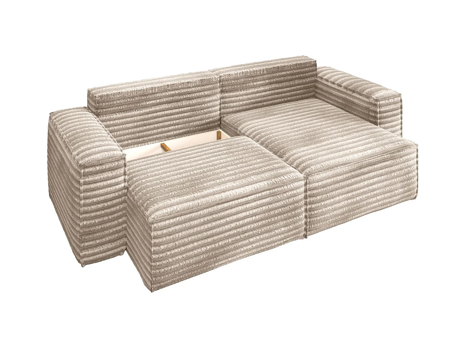 L-förmiges Bohoo-Ecksofa mit Schlaffunktion, Stoff Velo, Beige, Rechts