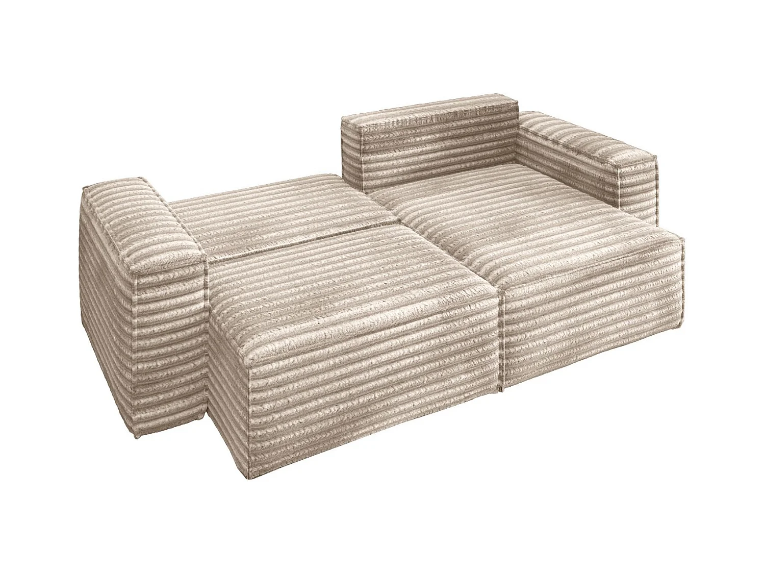 L-förmiges Bohoo-Ecksofa mit Schlaffunktion, Stoff Velo, Beige, Rechts