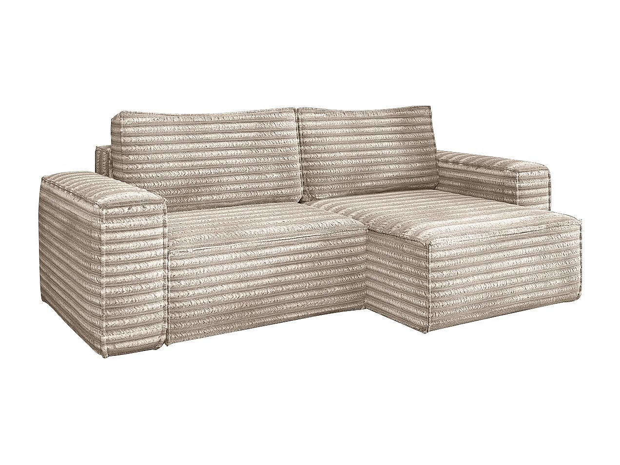 L-förmiges Bohoo-Ecksofa mit Schlaffunktion, Stoff Velo, Beige, Rechts