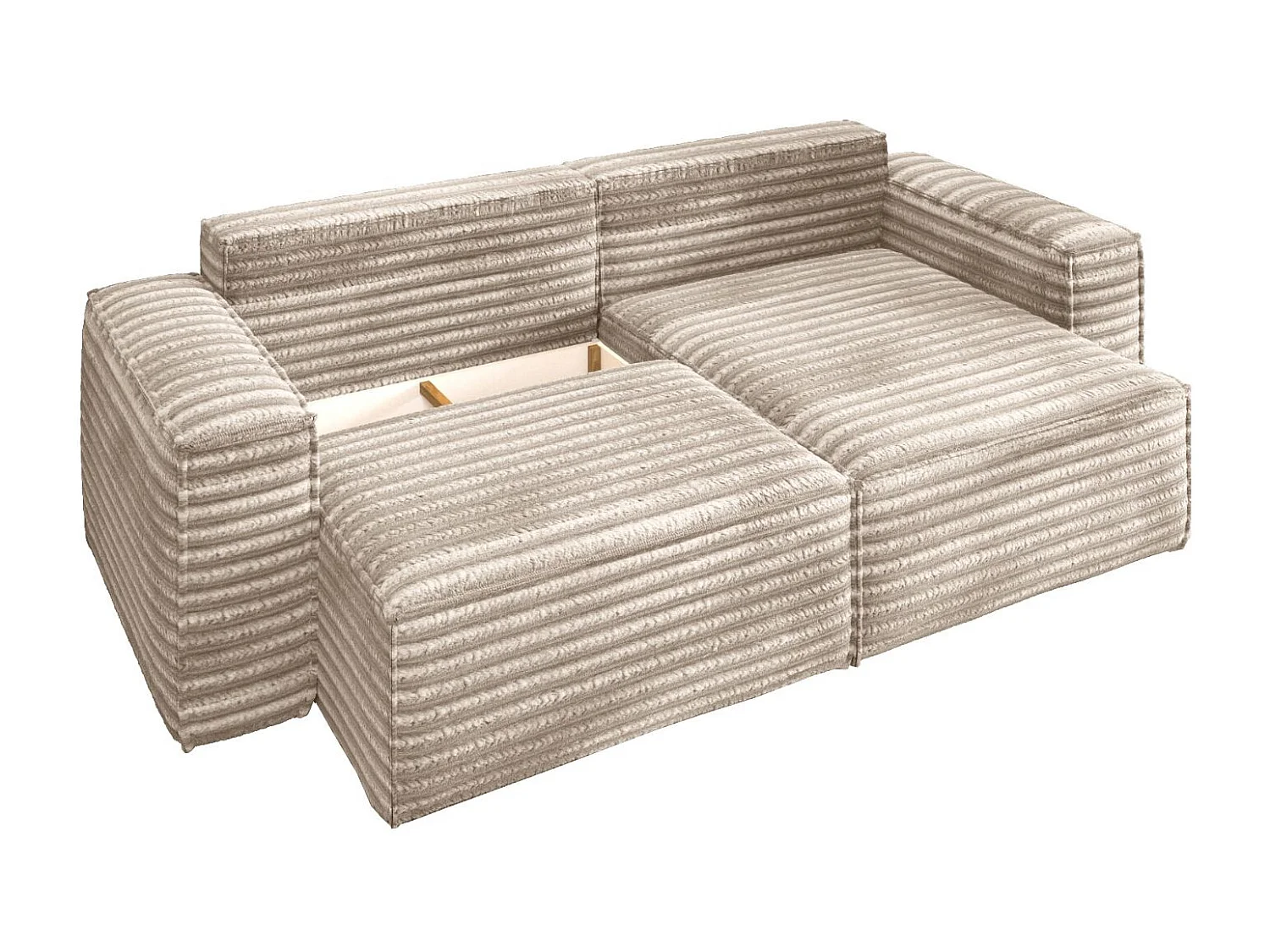 L-förmiges Bohoo-Ecksofa mit Schlaffunktion, Stoff Velo, Beige, Rechts