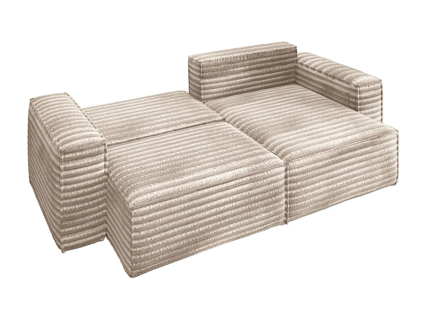 L-förmiges Bohoo-Ecksofa mit Schlaffunktion, Stoff Velo, Beige, Rechts