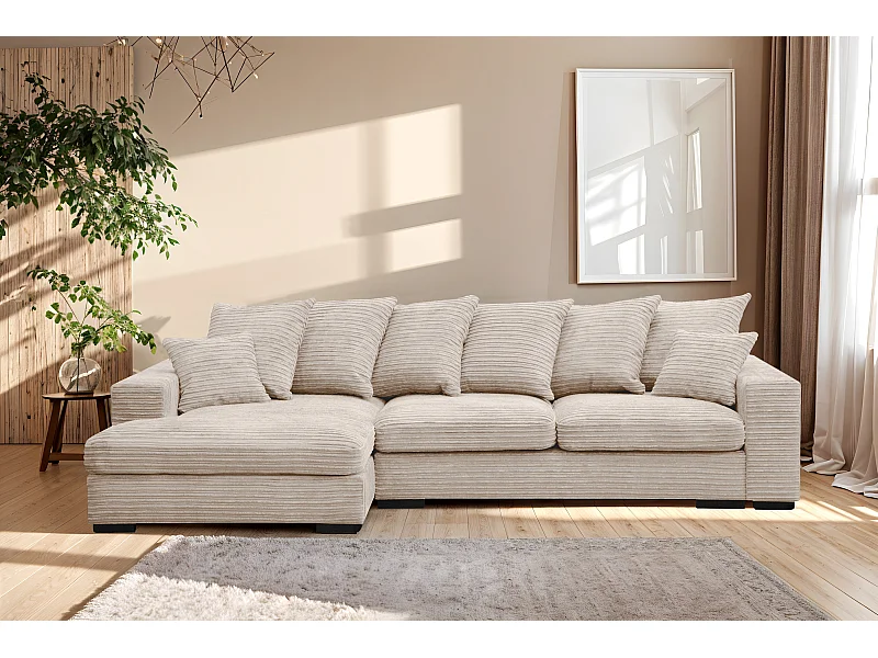 Ecksofa mit schlaffunktion und bettkasten, Sofa L-form, Couch L-form Gabon stoff Zoom Creme Links