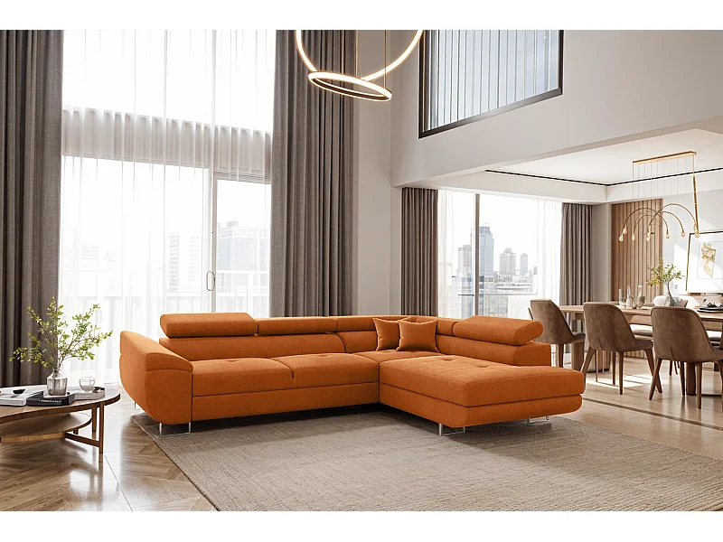 Ecksofa FALIO L-Form mit Schlaffunktion, Stoff Noel, Orange, Rechts