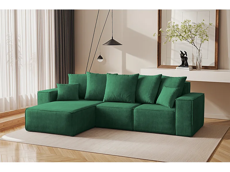 Divano angolare a L, collezione premium ELLA, tessuto Noel, verde, sinistro