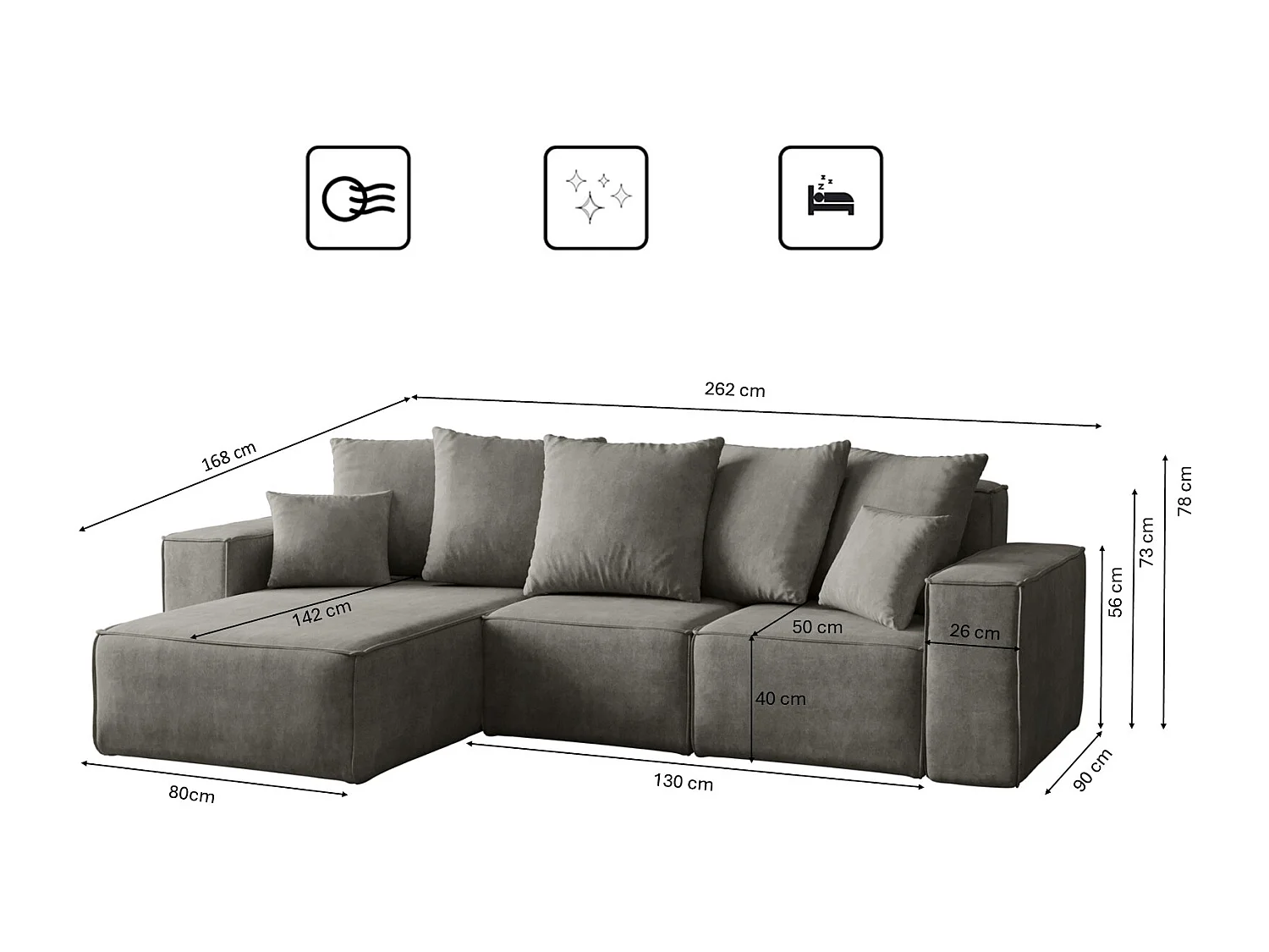 Divano angolare a L, Collezione Premium ELLA, tessuto Noel, grigio, sinistro