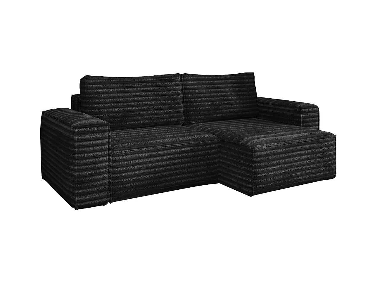L-förmiges Bohoo-Ecksofa mit Schlaffunktion, Stoff Velo, Schwarz, Rechts