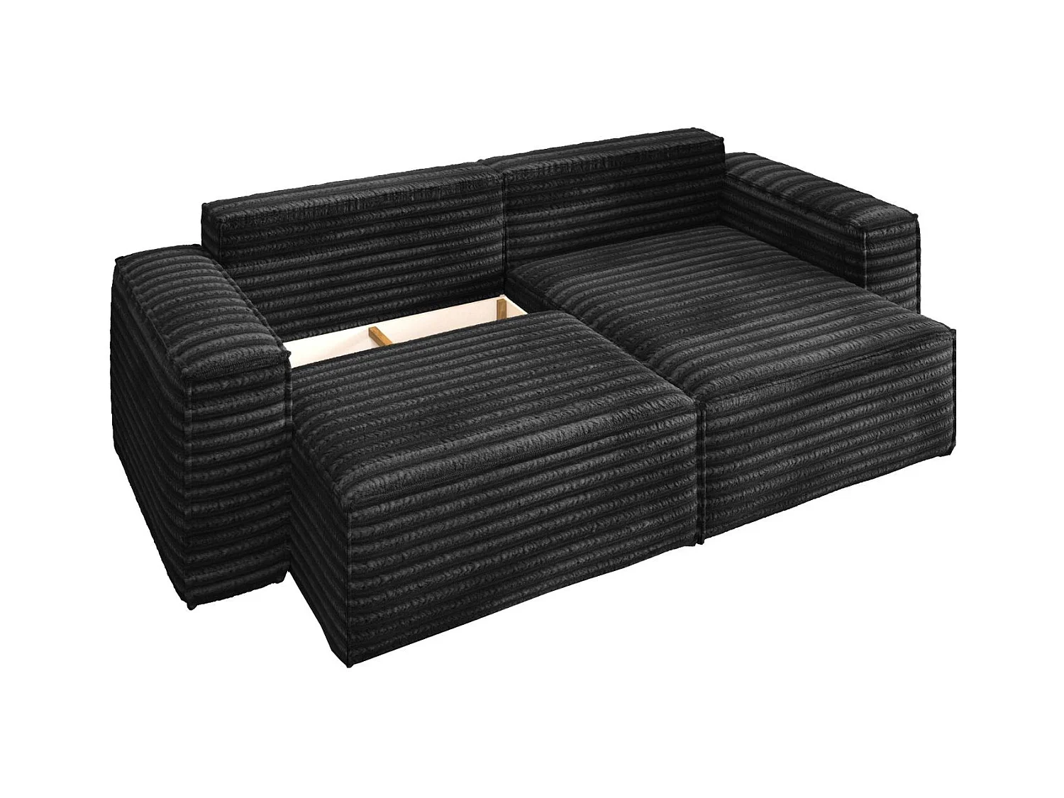 L-förmiges Bohoo-Ecksofa mit Schlaffunktion, Stoff Velo, Schwarz, Rechts