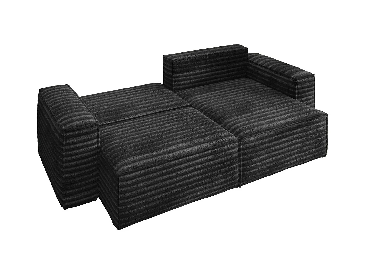 L-förmiges Bohoo-Ecksofa mit Schlaffunktion, Stoff Velo, Schwarz, Rechts