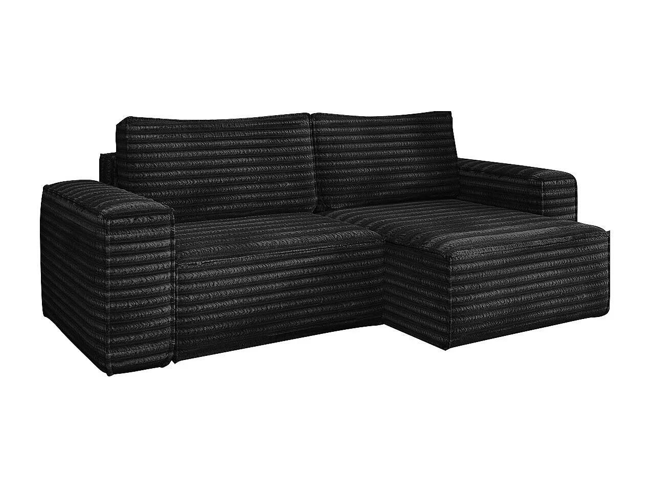 L-förmiges Bohoo-Ecksofa mit Schlaffunktion, Stoff Velo, Schwarz, Rechts