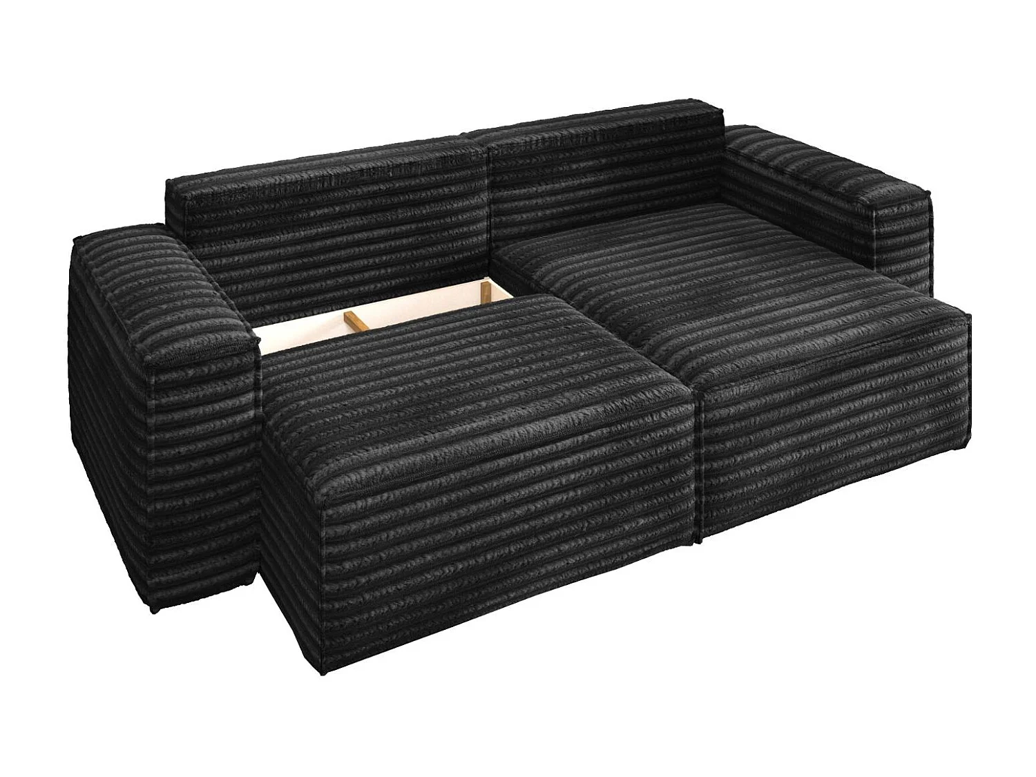 L-förmiges Bohoo-Ecksofa mit Schlaffunktion, Stoff Velo, Schwarz, Rechts