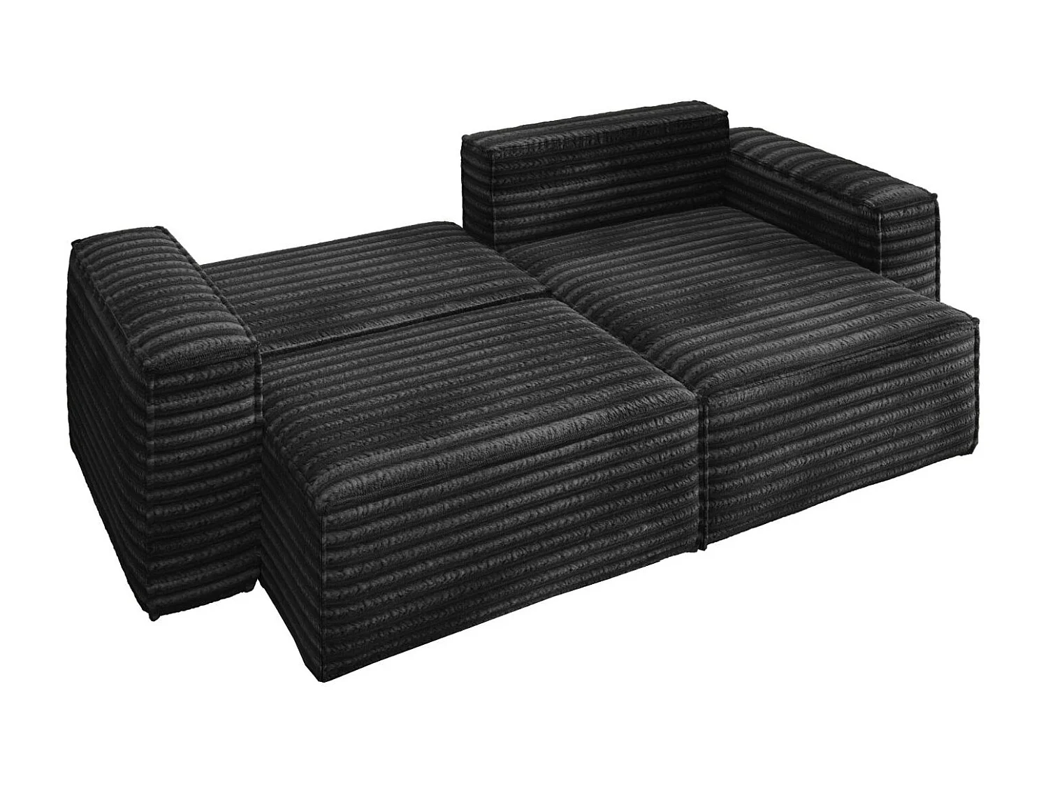 L-förmiges Bohoo-Ecksofa mit Schlaffunktion, Stoff Velo, Schwarz, Rechts