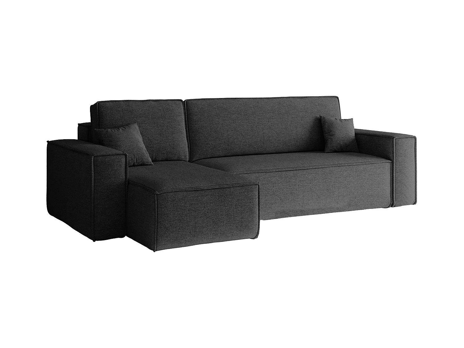 Canapé d'angle Best en L avec fonction couchage et coffre de lit, tissu Neve, gris foncé, gauche