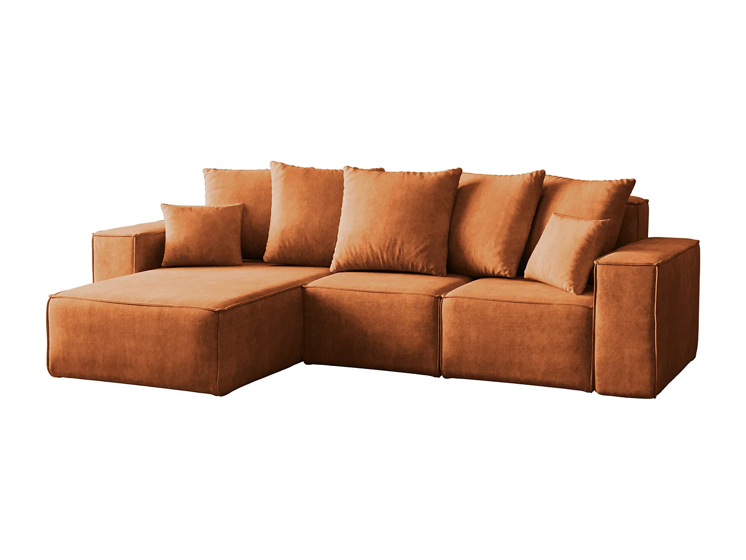 Canapé d'angle en L, collection premium ELLA, tissu Noel, orange, gauche