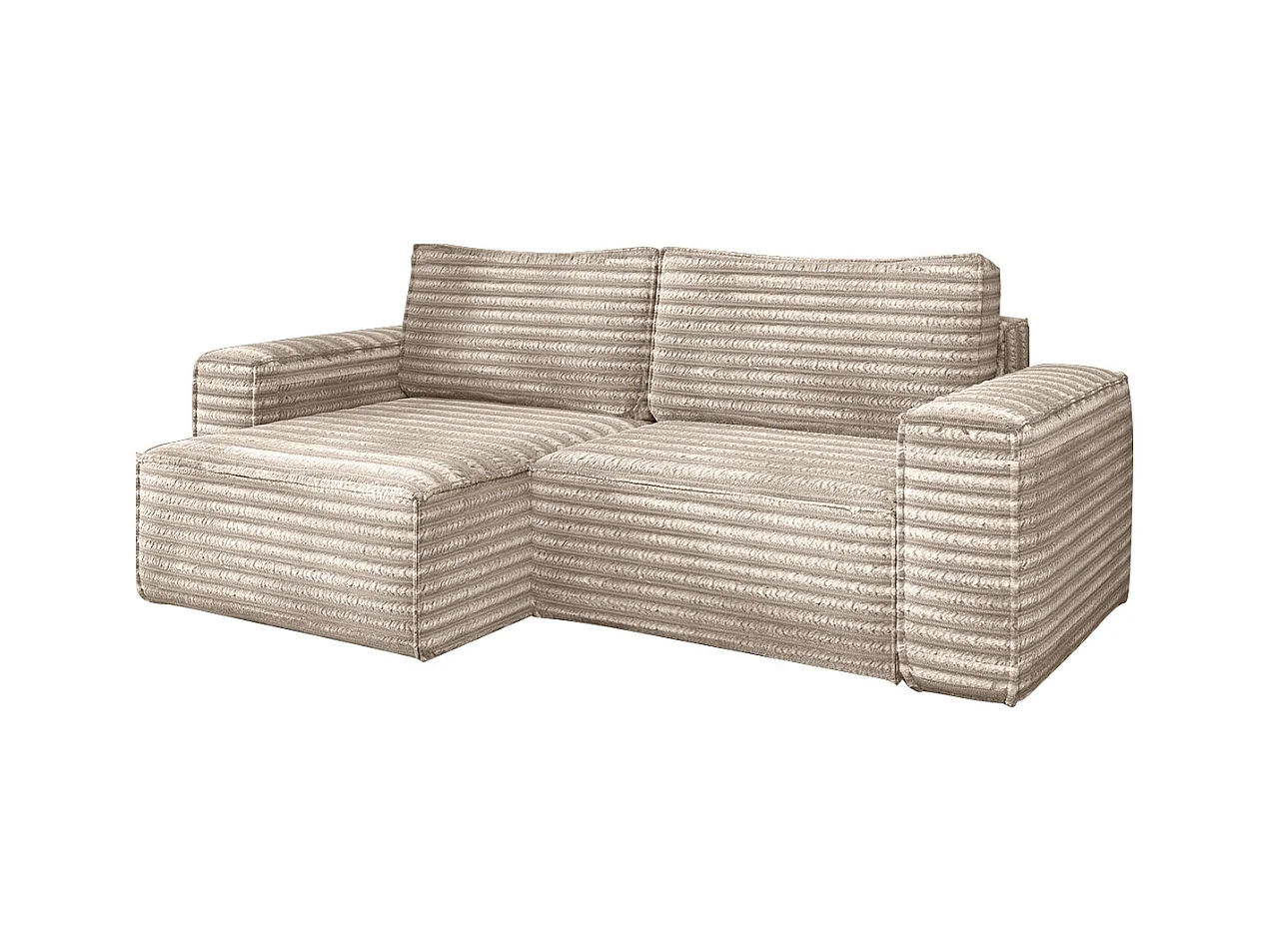 L-förmiges Bohoo-Ecksofa mit Schlaffunktion, Stoff Velo, Beige, Links