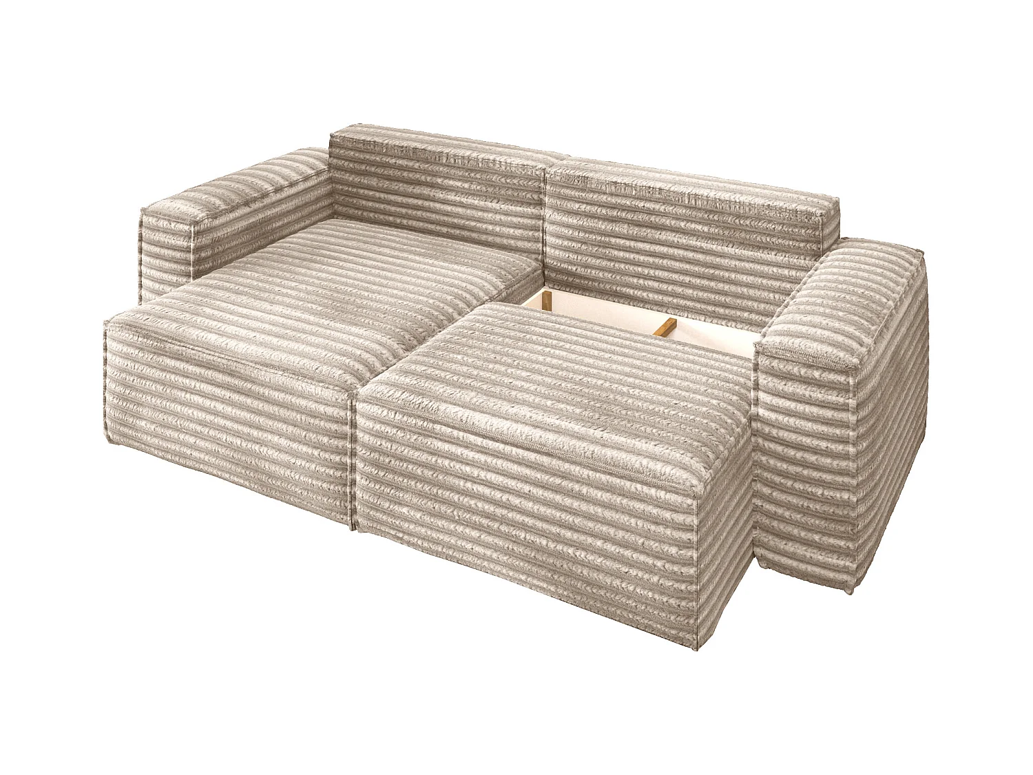 L-förmiges Bohoo-Ecksofa mit Schlaffunktion, Stoff Velo, Beige, Links