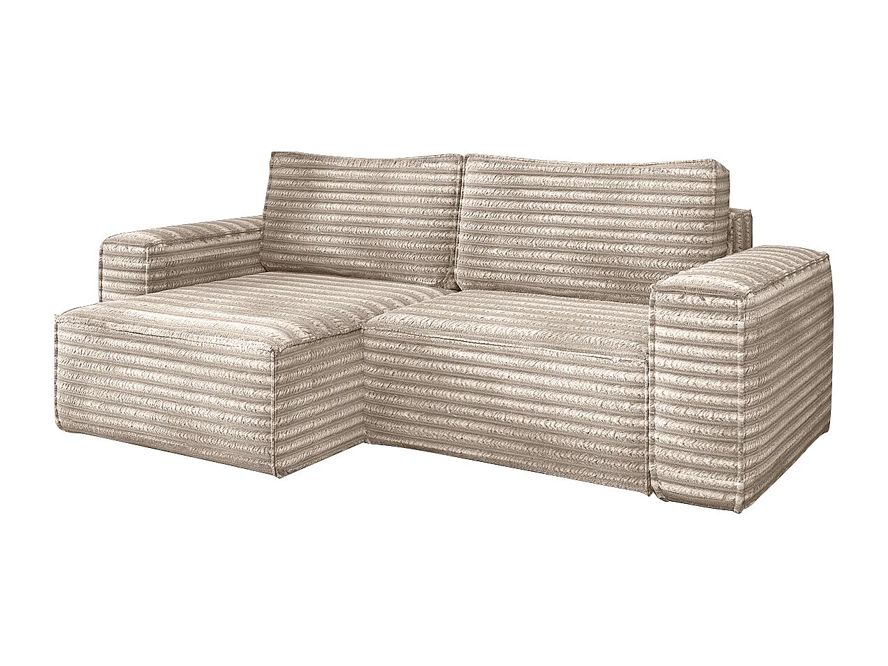L-förmiges Bohoo-Ecksofa mit Schlaffunktion, Stoff Velo, Beige, Links