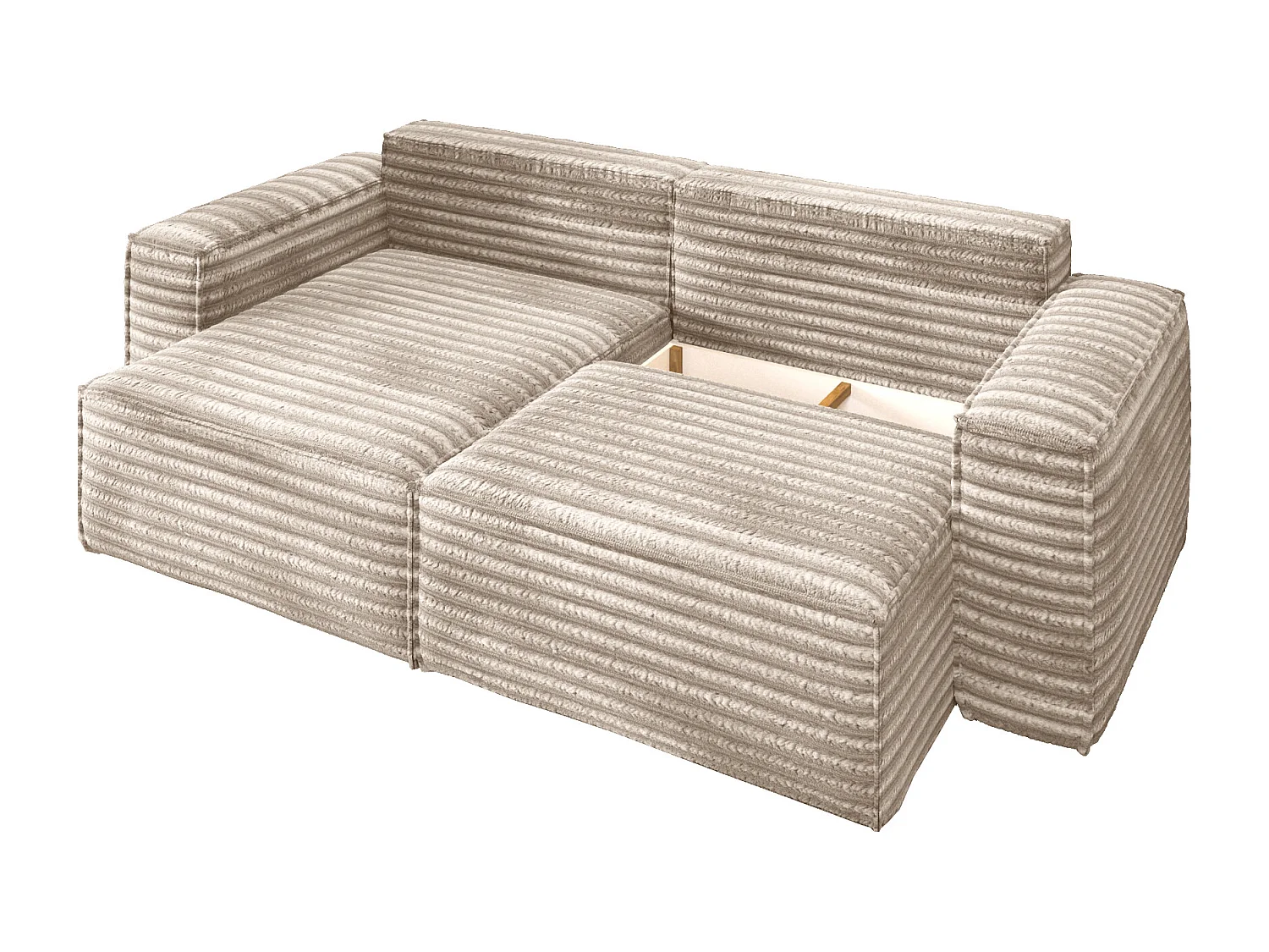 L-förmiges Bohoo-Ecksofa mit Schlaffunktion, Stoff Velo, Beige, Links