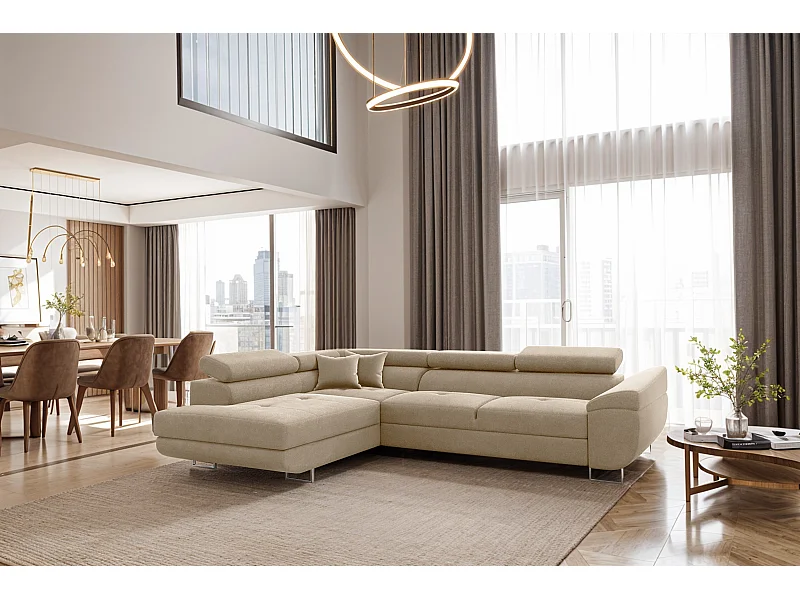 Ecksofa FALIO L-Form mit Schlaffunktion, Stoff Noel, Hellbeige, Links