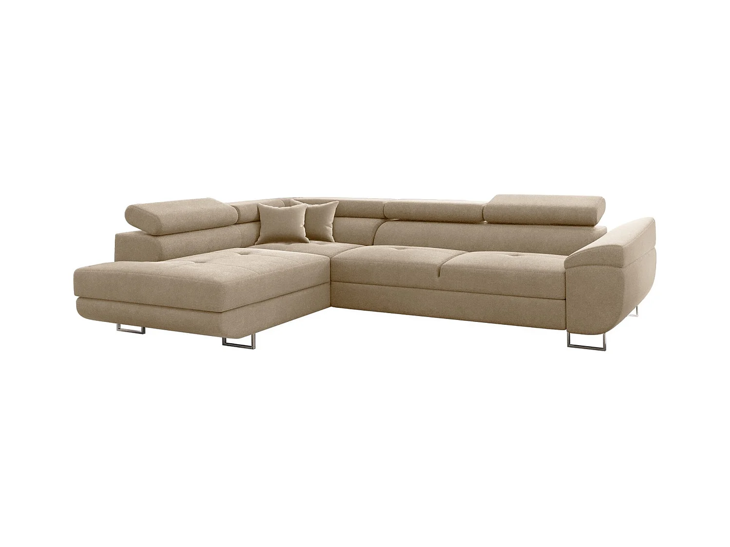 Canapé d'angle en L FALIO avec fonction couchage, tissu Noel, beige clair, gauche