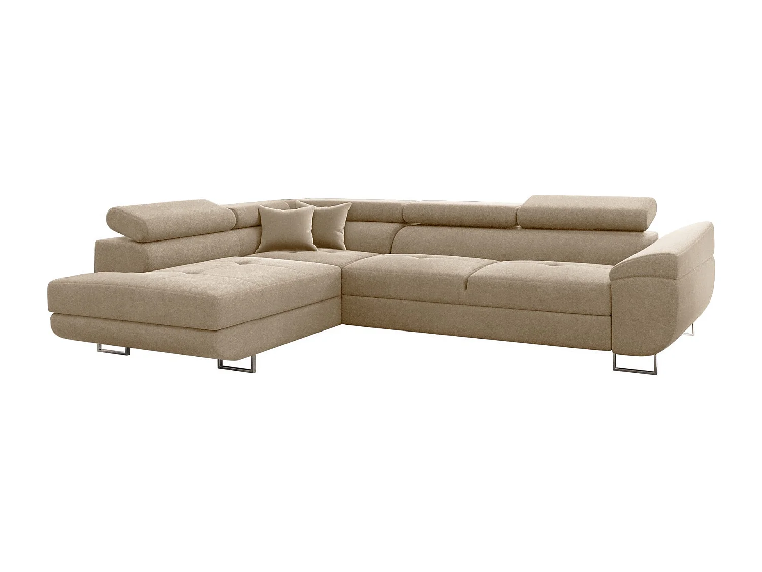 Canapé d'angle en L FALIO avec fonction couchage, tissu Noel, beige clair, gauche