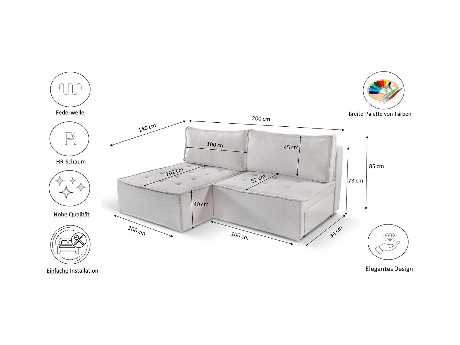 Canapé d'angle Bohoo Mini avec fonction couchage, tissu Raven, beige clair, gauche