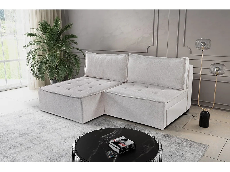 Bohoo Mini hoekbank met slaapfunctie, stof Raven, lichtbeige, links