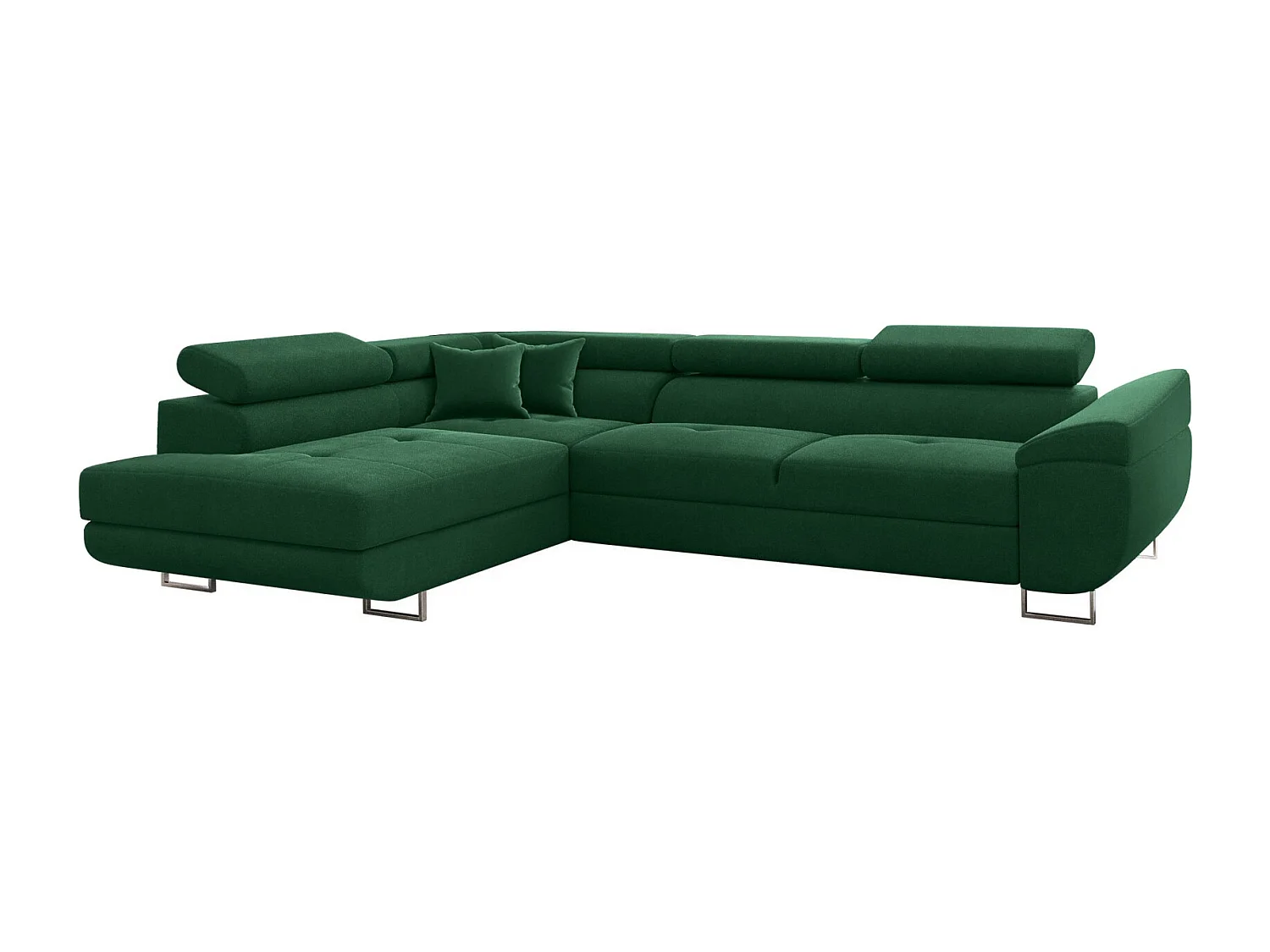 Canapé d'angle en L FALIO avec fonction couchage, tissu Noel, vert foncé, gauche