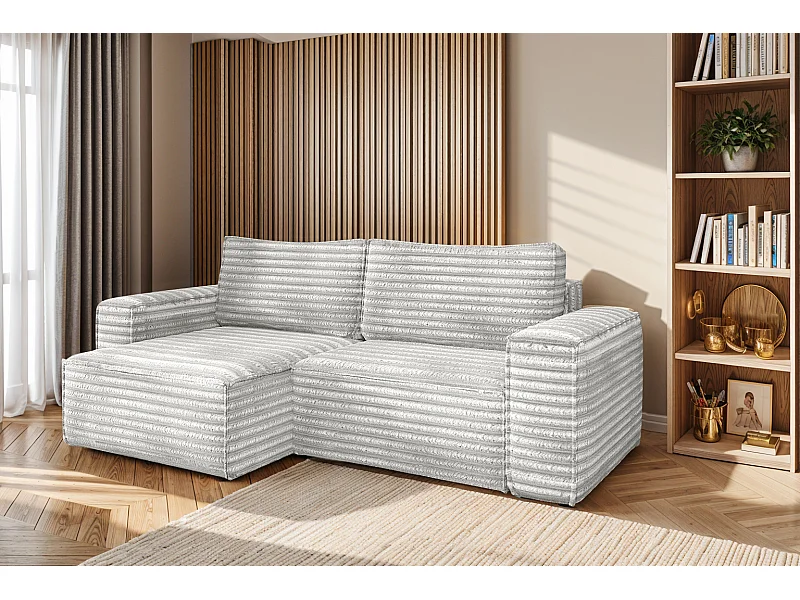 L-förmiges Bohoo-Ecksofa mit Schlaffunktion, Stoff Velo, Hellgrau, Links