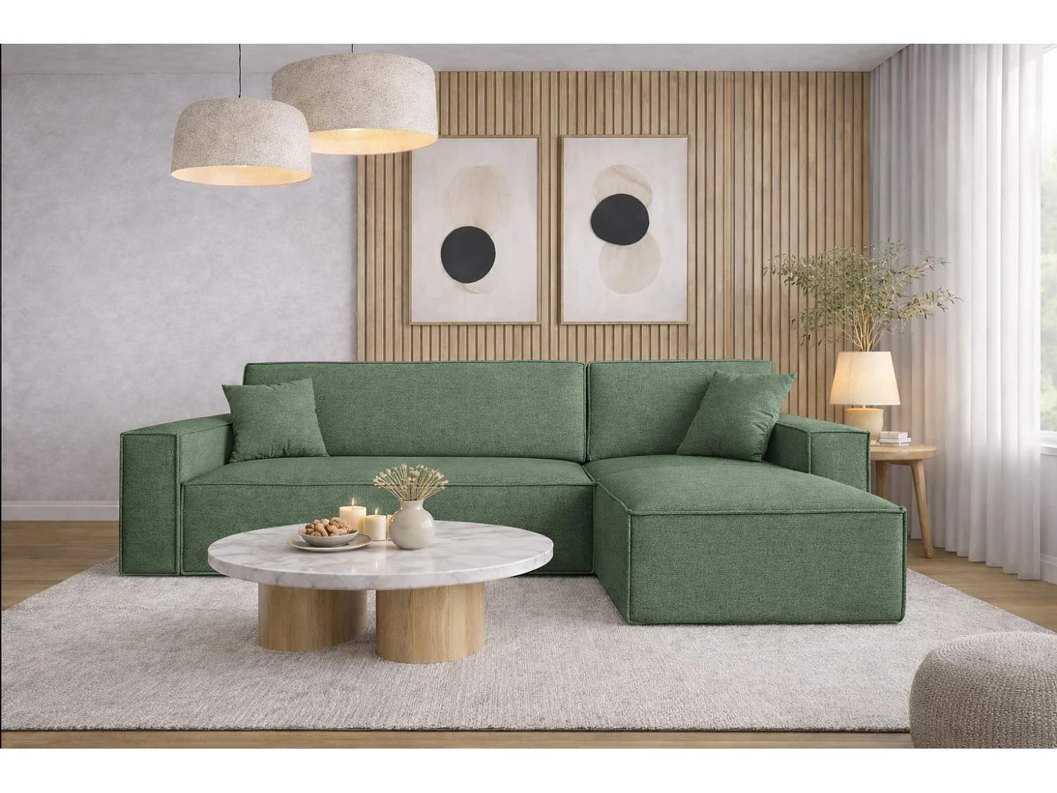 Narożnik BEST L z funkcją spania i pojemnikiem, tkanina Neve, Zielony, Prawy