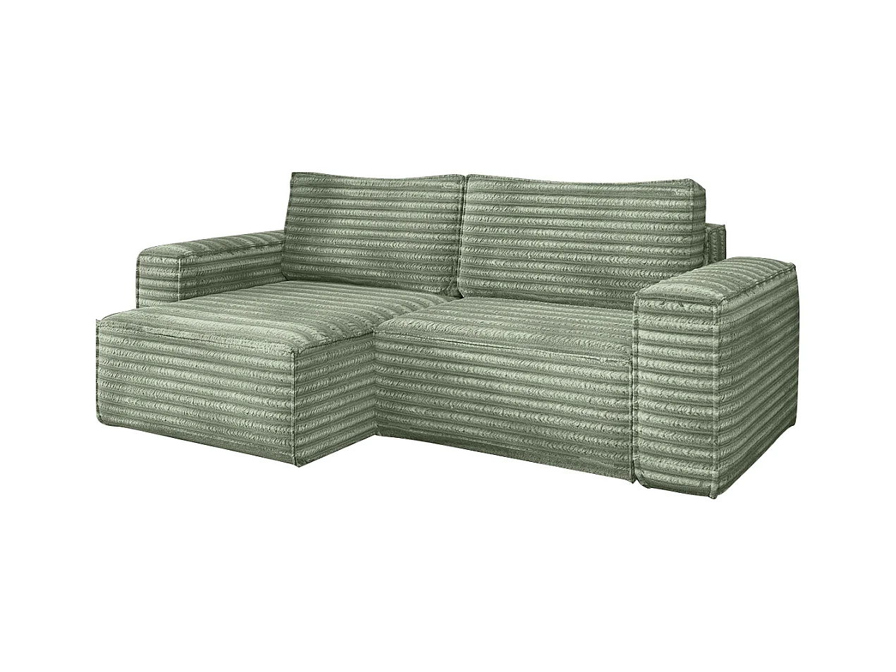 L-förmiges Bohoo-Ecksofa mit Schlaffunktion, Stoff Velo, Olive, Links
