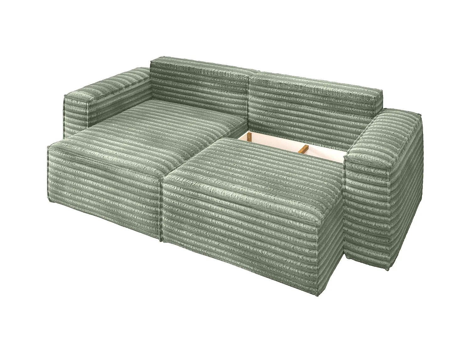 L-förmiges Bohoo-Ecksofa mit Schlaffunktion, Stoff Velo, Olive, Links