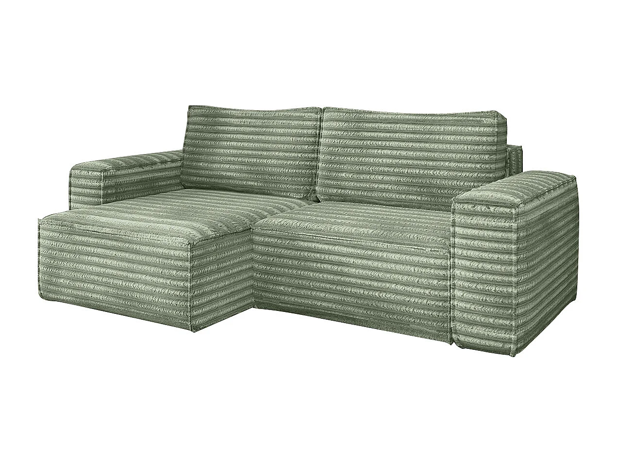 L-förmiges Bohoo-Ecksofa mit Schlaffunktion, Stoff Velo, Olive, Links