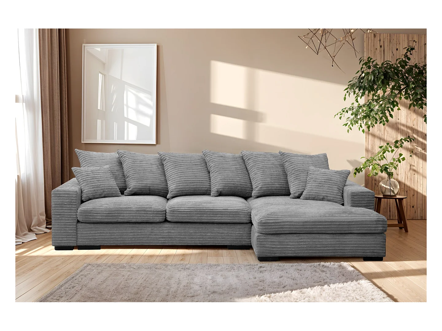 Ecksofa mit schlaffunktion und bettkasten, Sofa L-form, Couch L-form Gabon stoff Zoom Grau Rechts