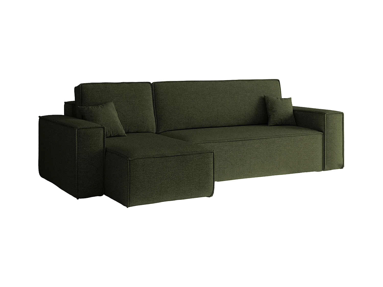 Canapé d'angle Best en L avec fonction couchage et coffre de lit, tissu Neve, olive, gauche