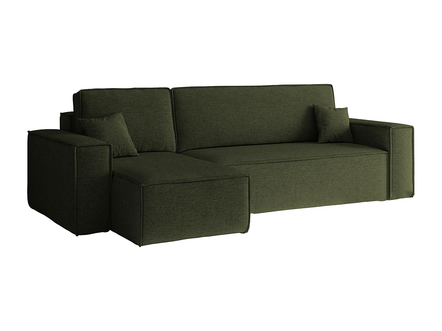 Canapé d'angle Best en L avec fonction couchage et coffre de lit, tissu Neve, olive, gauche