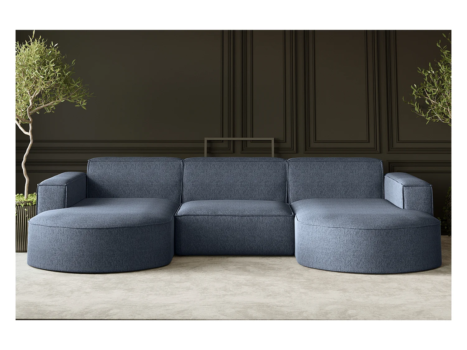 Canapé d'angle Modena en U, tissu Verita, bleu marine