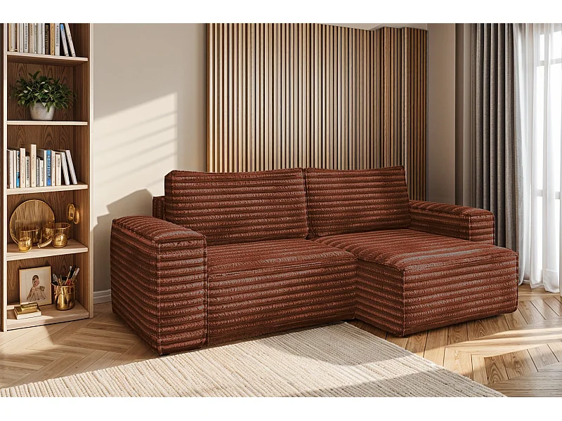 L-förmiges Bohoo-Ecksofa mit Schlaffunktion, Stoff Velo, Kupfer, Rechts