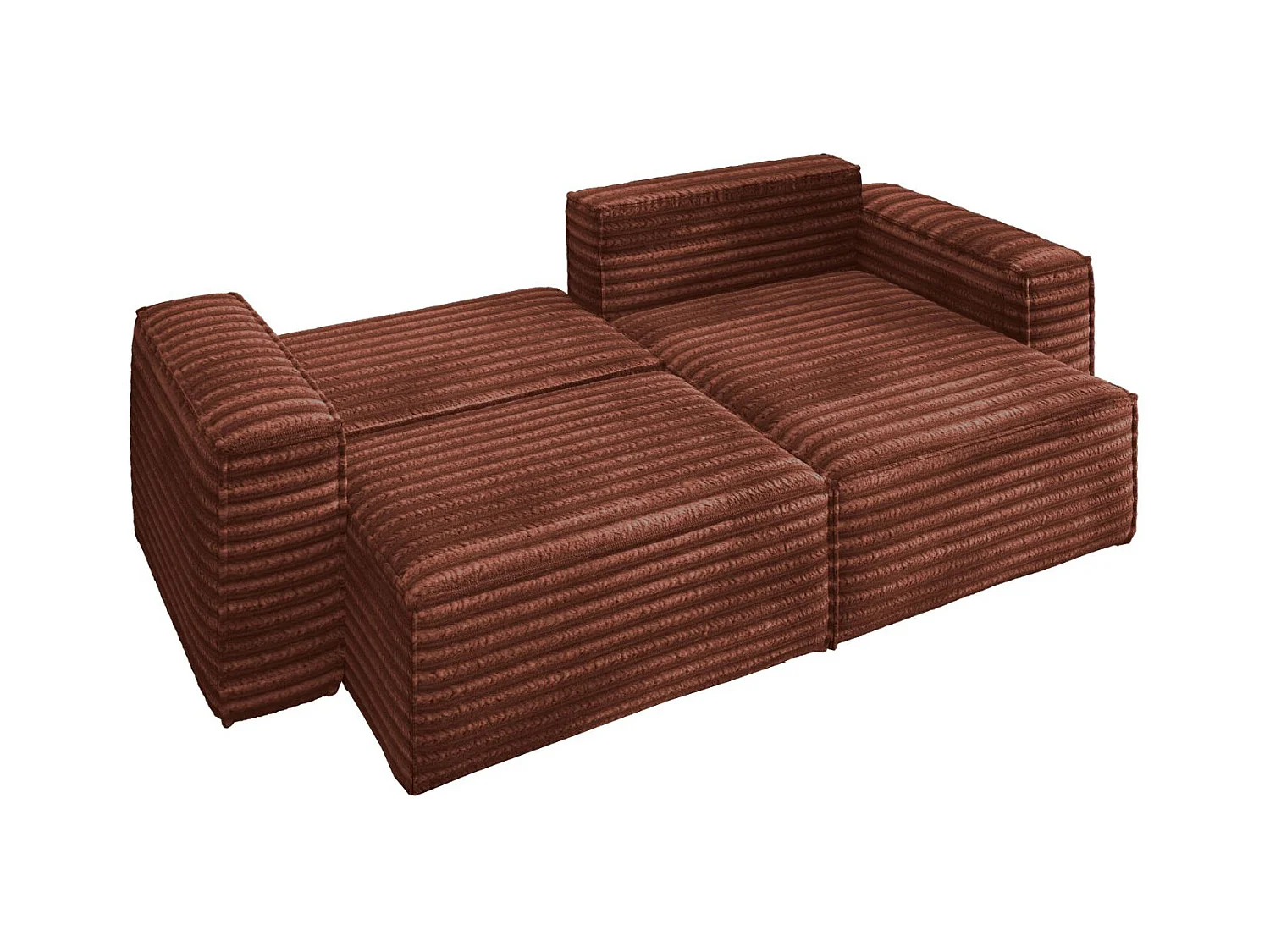 L-förmiges Bohoo-Ecksofa mit Schlaffunktion, Stoff Velo, Kupfer, Rechts