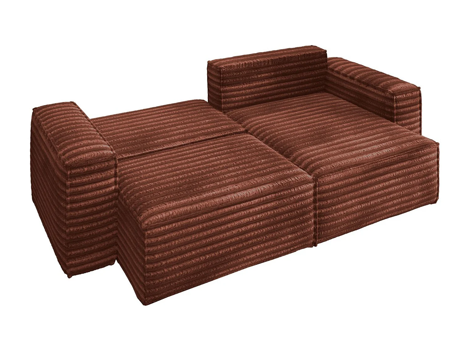 L-förmiges Bohoo-Ecksofa mit Schlaffunktion, Stoff Velo, Kupfer, Rechts