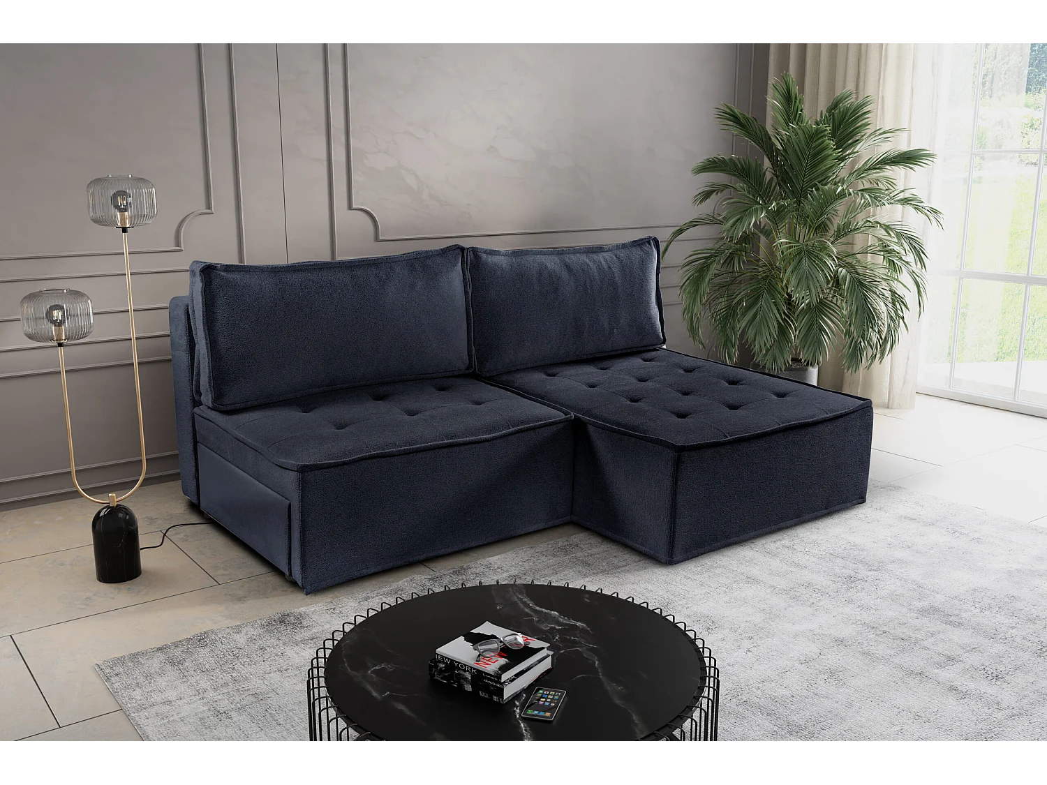 Canapé d'angle Bohoo Mini avec fonction couchage, tissu Raven, graphite, droite