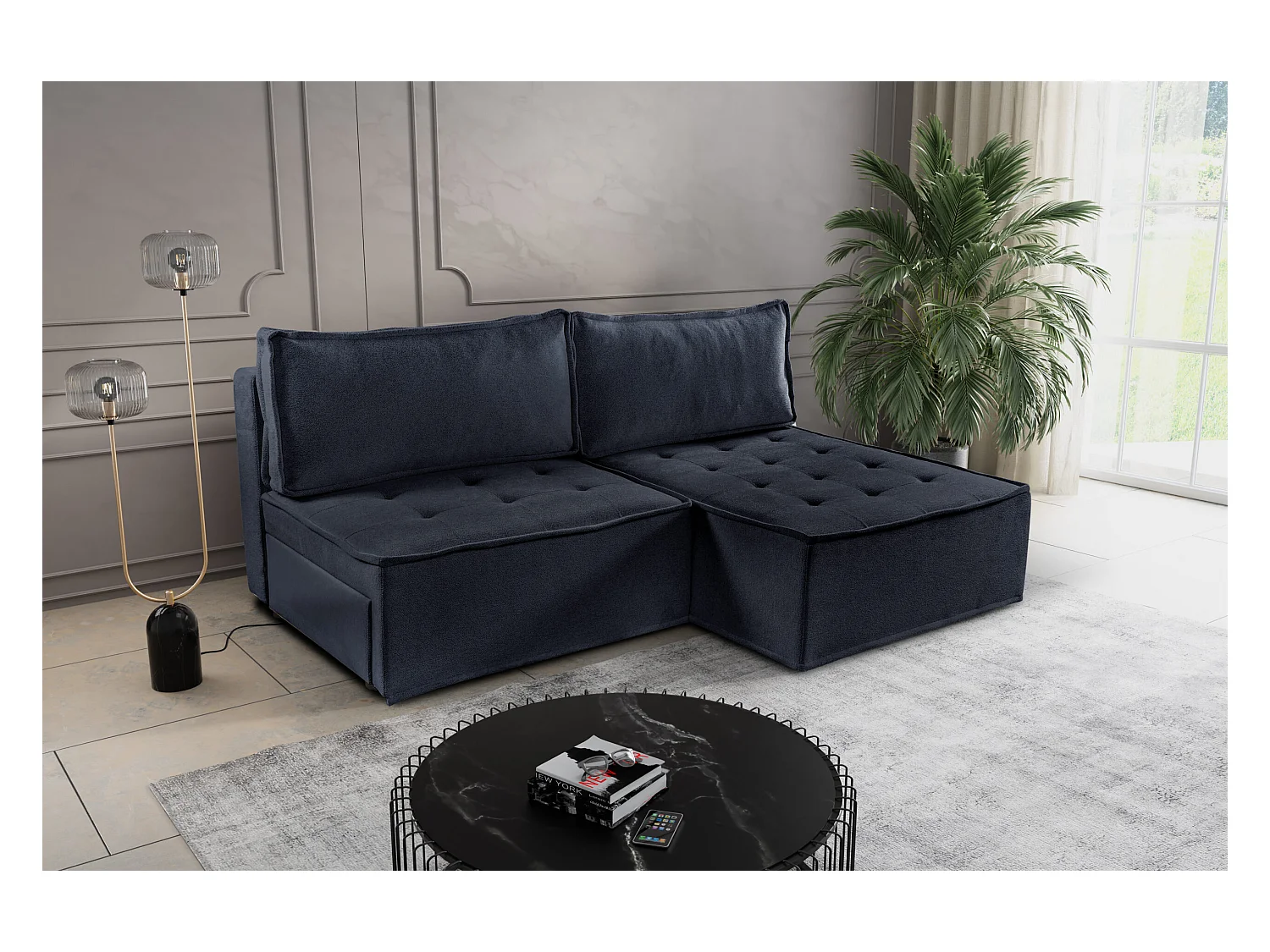 Canapé d'angle Bohoo Mini avec fonction couchage, tissu Raven, graphite, droite