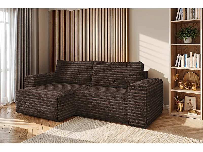 L-förmiges Bohoo-Ecksofa mit Schlaffunktion, Stoff Velo, Braun, Links