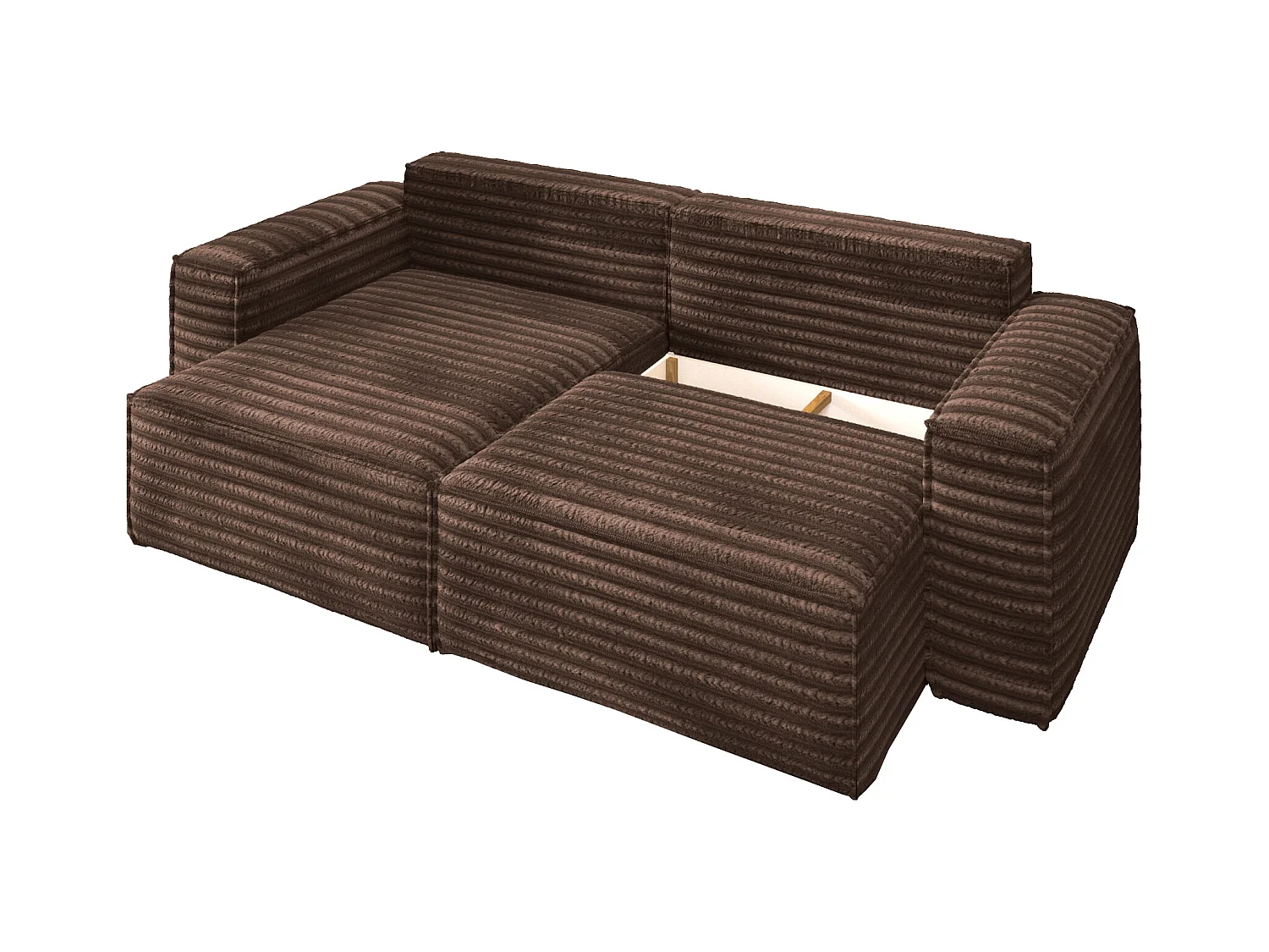 L-förmiges Bohoo-Ecksofa mit Schlaffunktion, Stoff Velo, Braun, Links