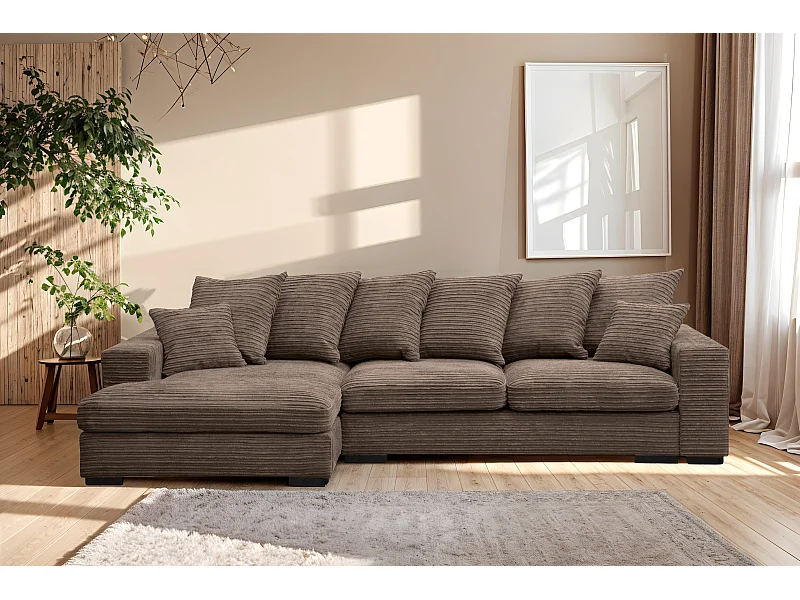 Ecksofa mit schlaffunktion und bettkasten, Sofa L-form, Couch L-form Gabon stoff Zoom Braun Links