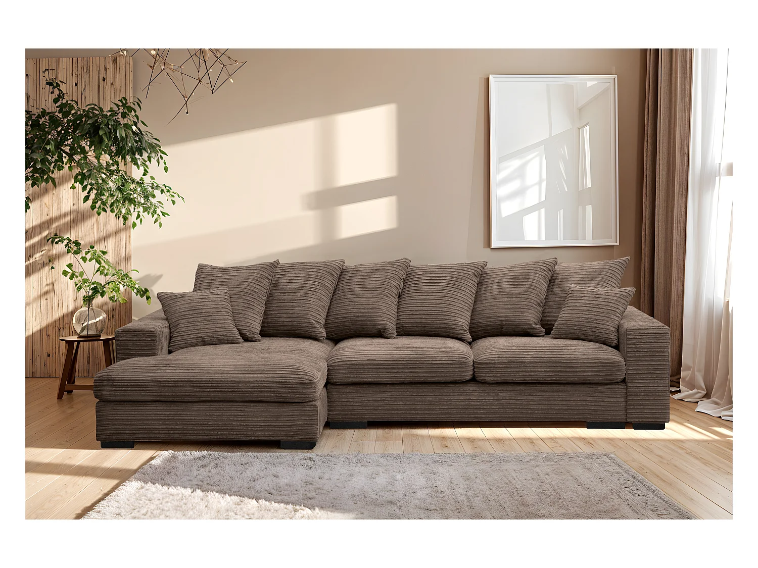 Ecksofa mit schlaffunktion und bettkasten, Sofa L-form, Couch L-form Gabon stoff Zoom Braun Links