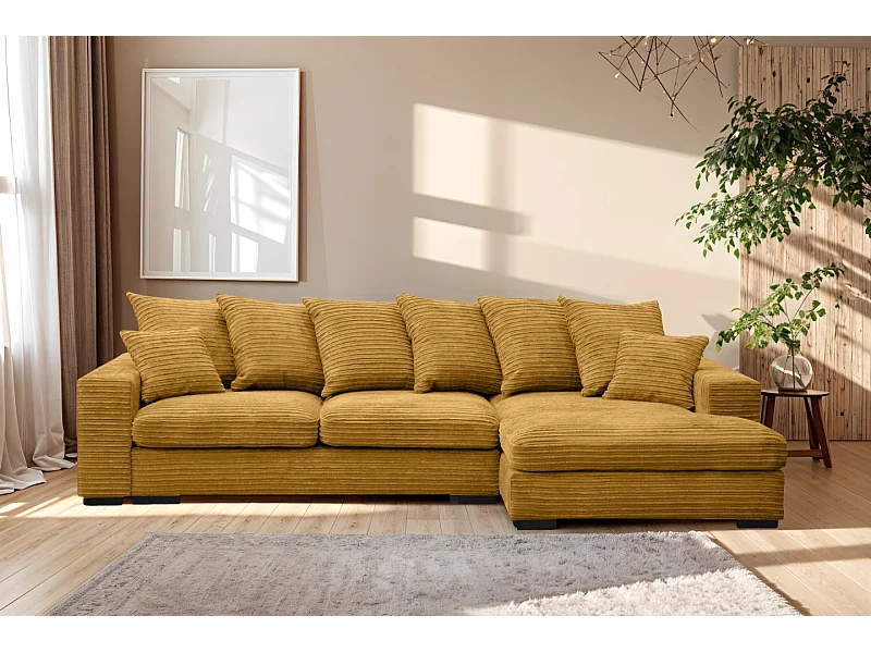 Ecksofa mit schlaffunktion und bettkasten, Sofa L-form, Couch L-form Gabon stoff Zoom Gelb Rechts