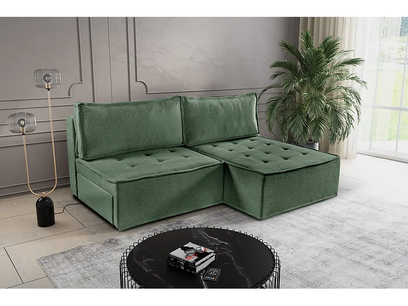 Canapé d'angle Bohoo Mini avec fonction couchage, tissu Raven, vert clair, droit