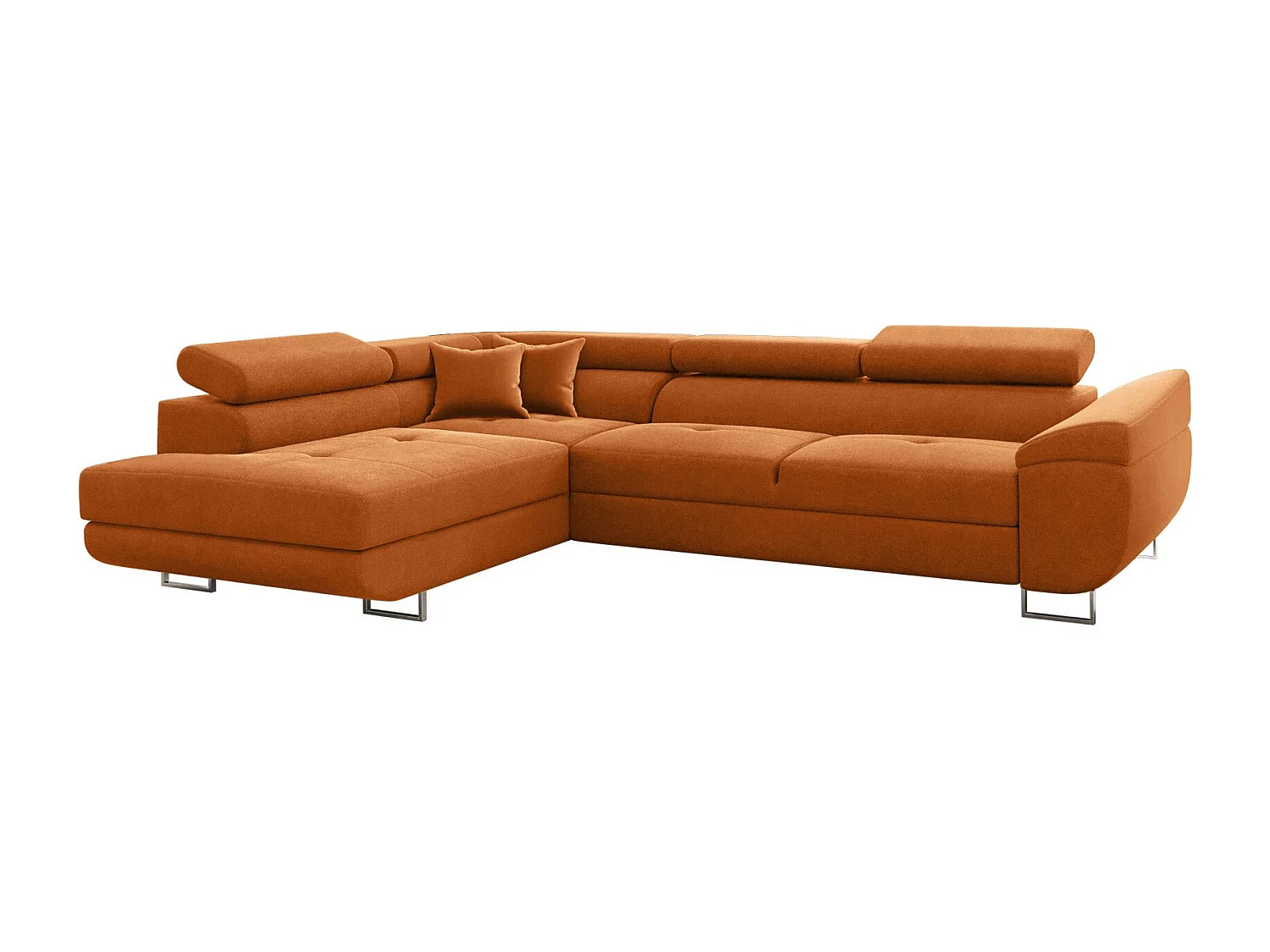 Canapé d'angle en L FALIO avec fonction couchage, tissu Noel, orange, gauche