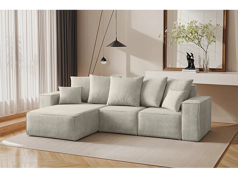 Canapé d'angle en L, collection premium ELLA, tissu Noel, gris clair, gauche