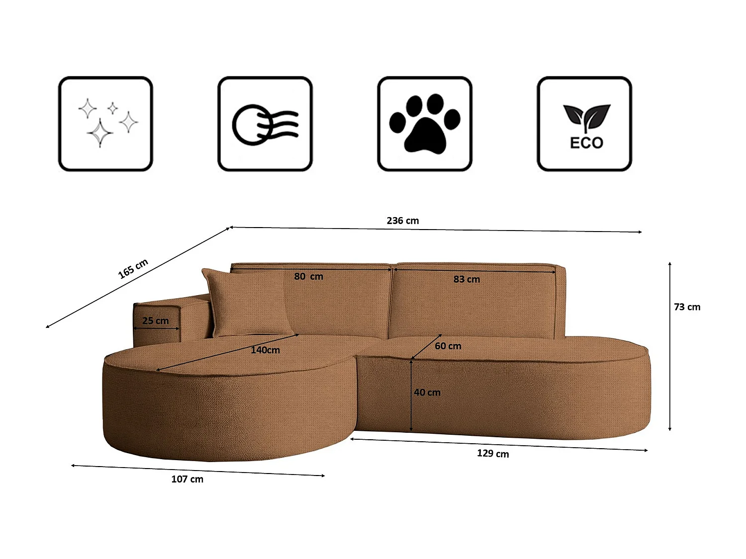 Ecksofa Modena Studio Stoff Artico, Rust Links
